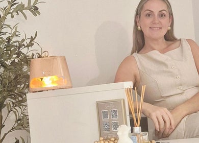 Relaxing ambiance at The SKN Edit (Nude Studio), Cockenzie Port Seton, Scotland, GB with greenery and diffuser.