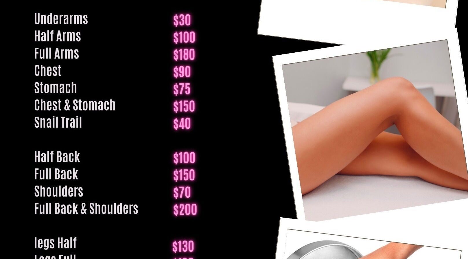 Barossa Laser Clinic price list for treatments in Nuriootpa, South Australia, AU with image of smooth legs.