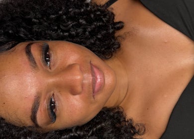 Close-up of woman with styled lashes at I lash with Kiya, Cocoyea San Fernando.