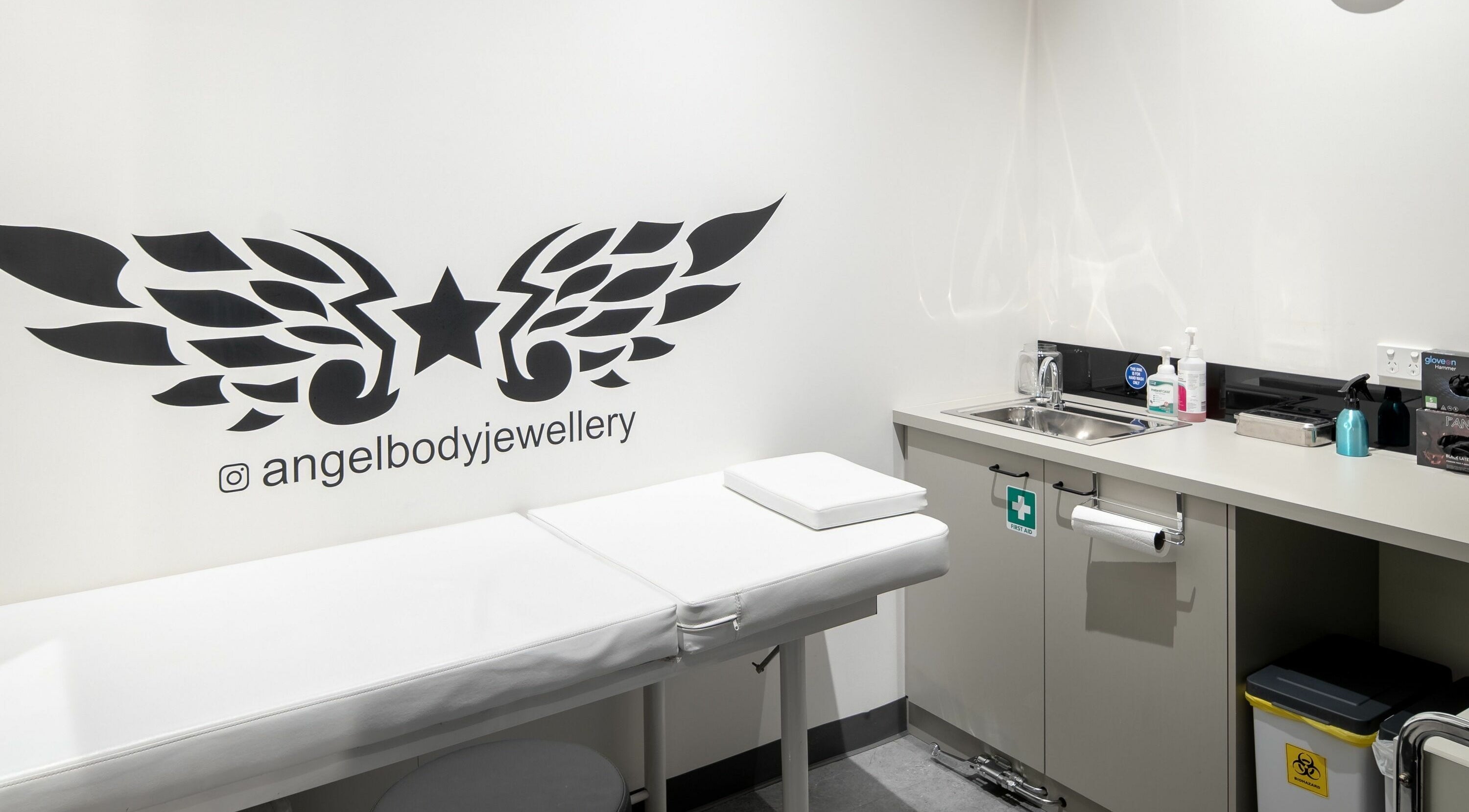 Modern piercing studio at Carousel, Angel Body Jewellery and Piercing, Cannington, Western Australia, AU.