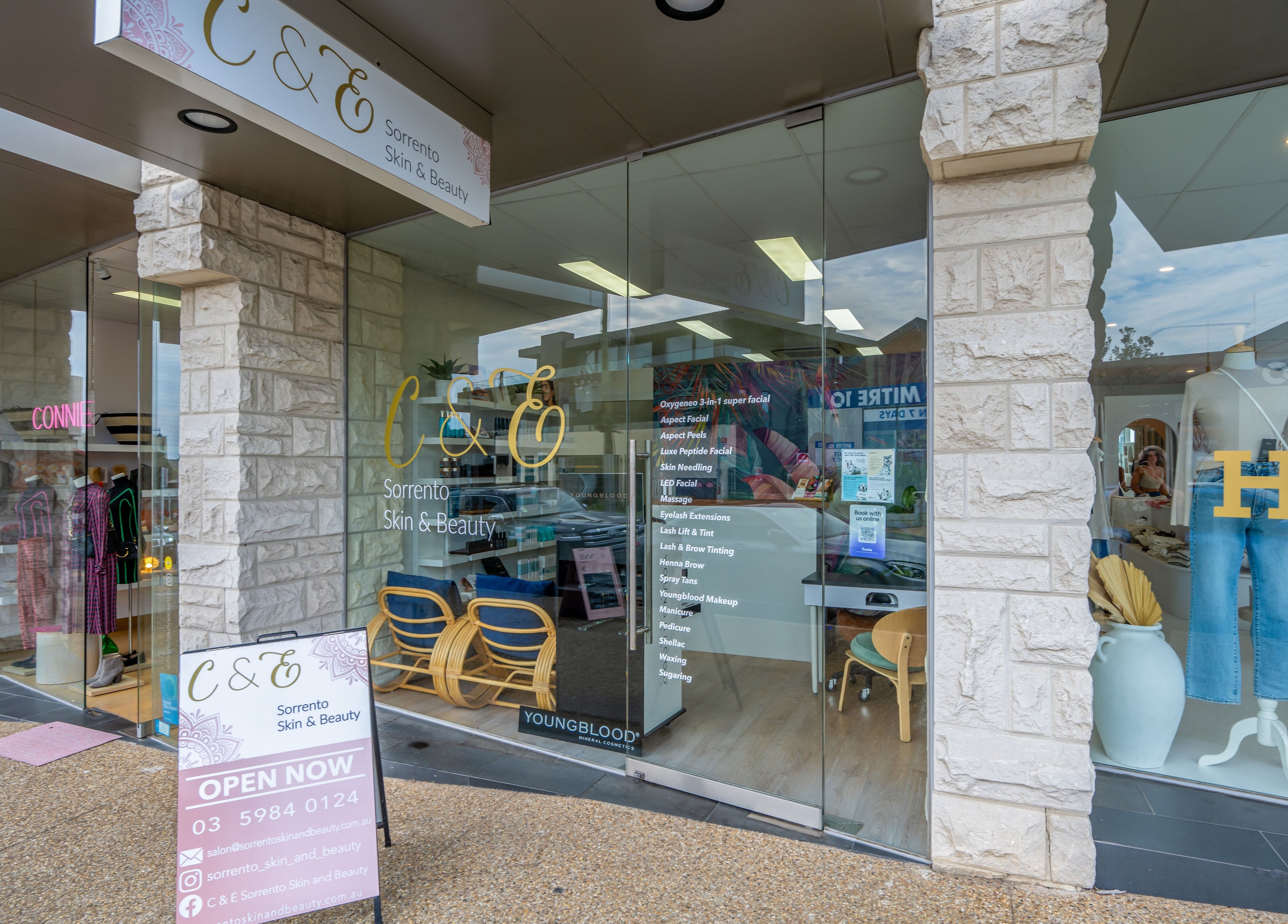 Front view of Sorrento Skin and Beauty in Sorrento, Victoria, AU showcasing elegant storefront design.