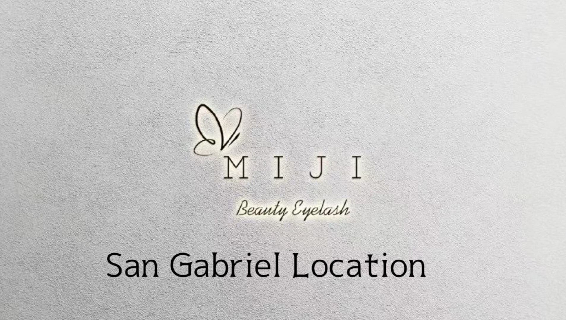 San Gabriel Location sign featuring Miji Beauty Eyelash logo in San Gabriel, California, US.