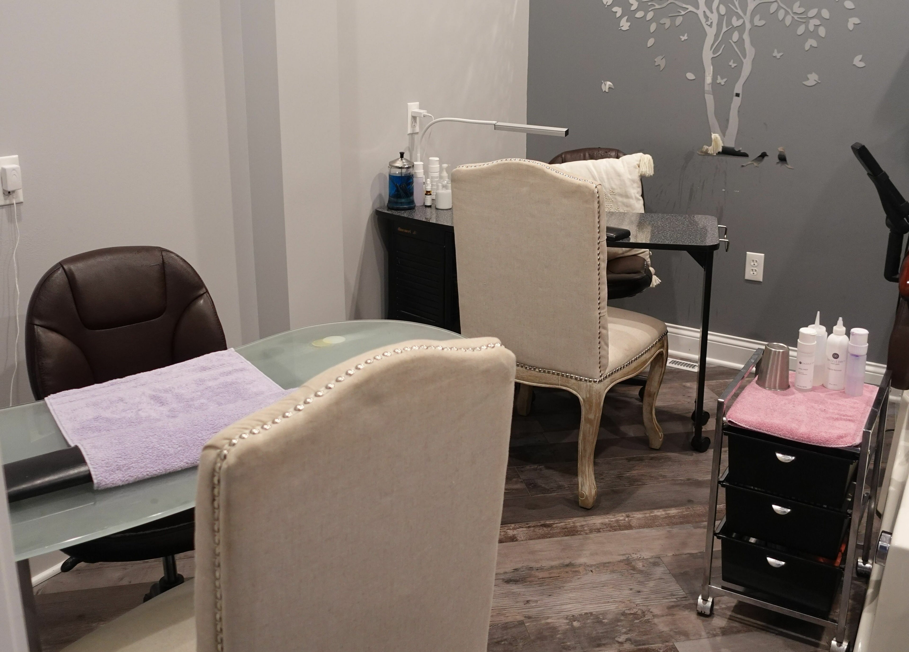 Elegant nail salon setup at Geneva Salon and Spa Suites in Lake Geneva, Wisconsin, US.