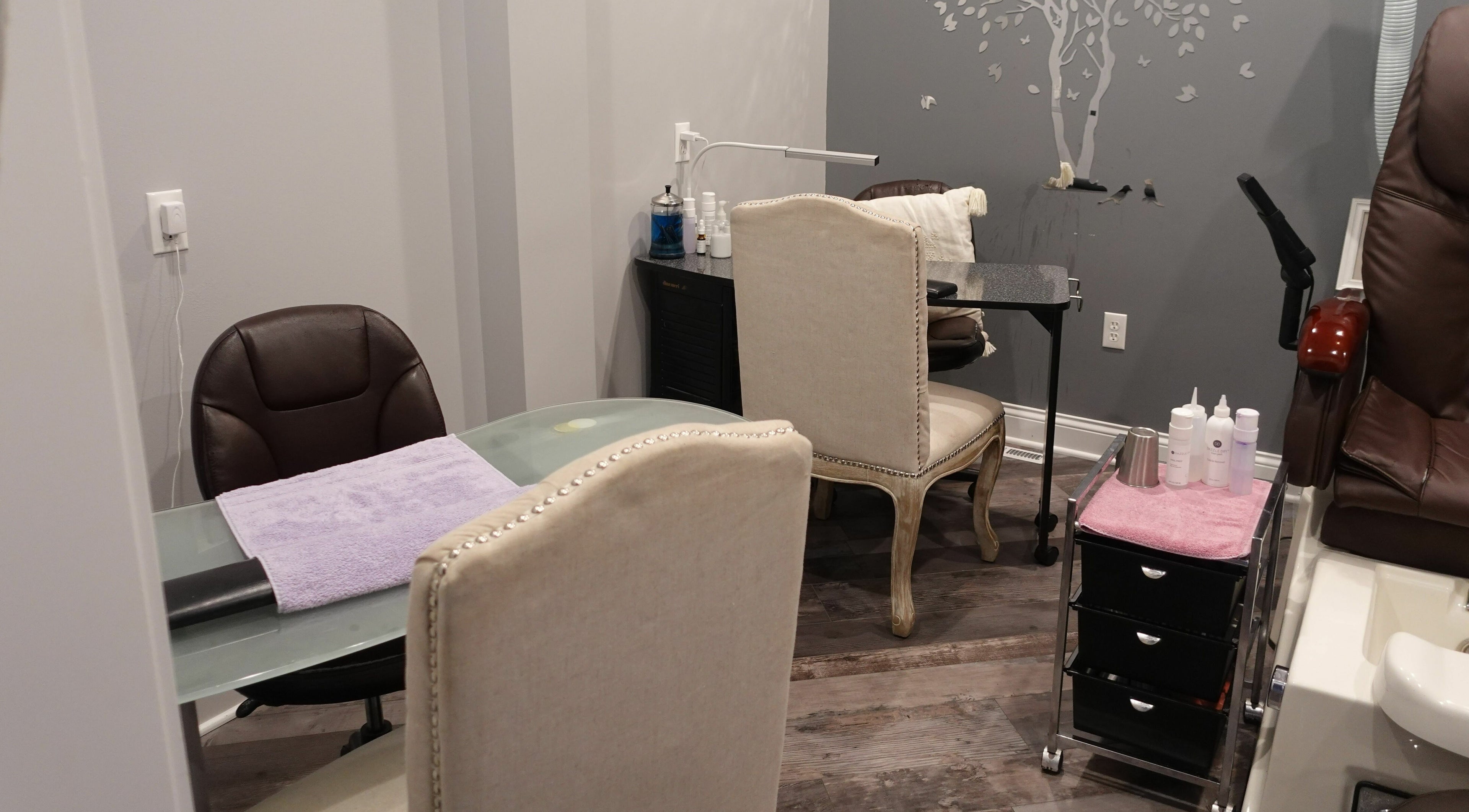 Elegant nail salon setup at Geneva Salon and Spa Suites in Lake Geneva, Wisconsin, US.