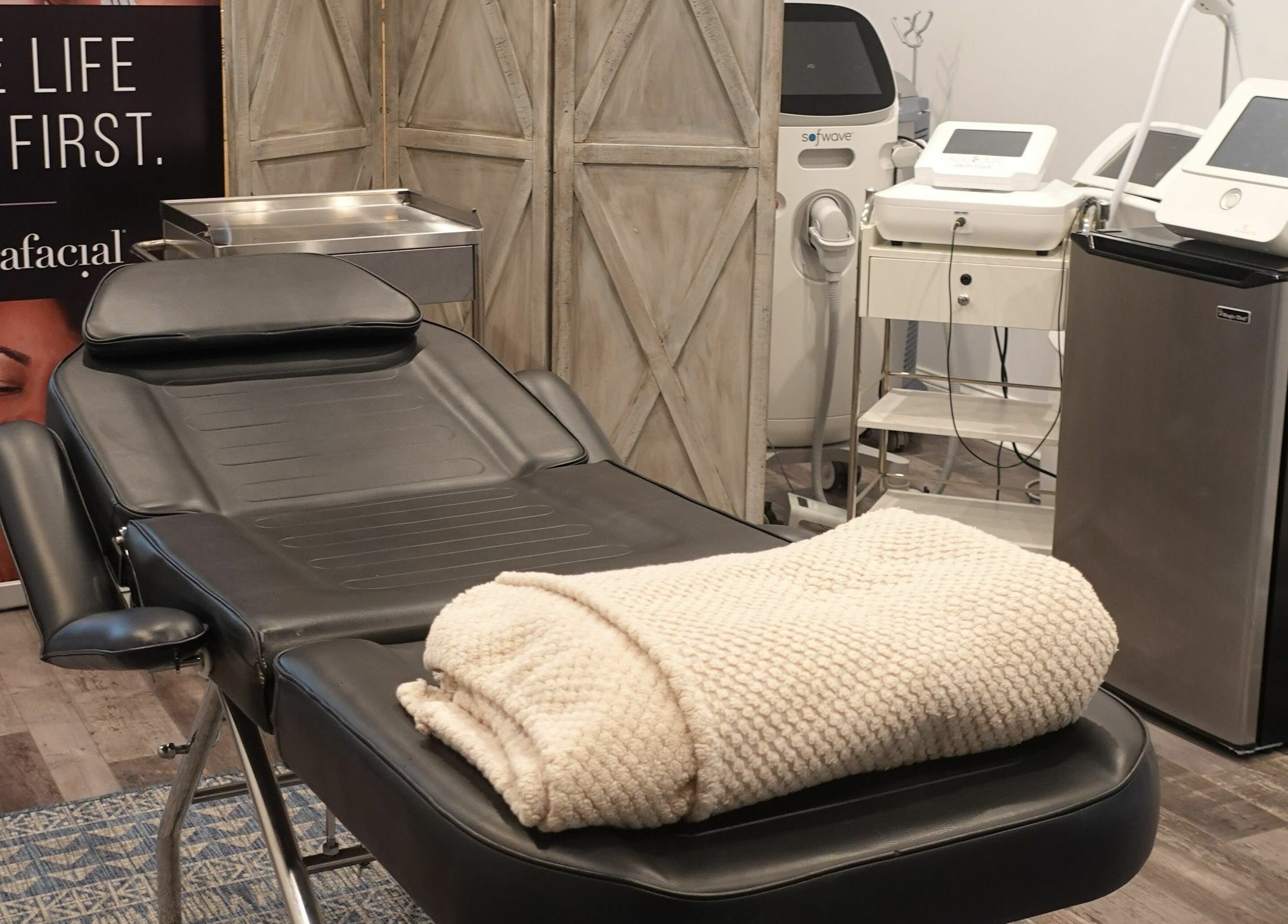 A serene treatment room at Geneva Salon and Spa Suites, Lake Geneva, Wisconsin, US, featuring a HydraFacial setup.