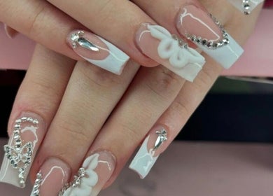 Exquisite rhinestone nail art at Bella Lina Salon in Warwick, Rhode Island, US.