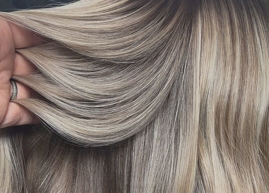 Close-up of a blonde hair transformation at THE Hairdressers, Lowestoft, England, GB.