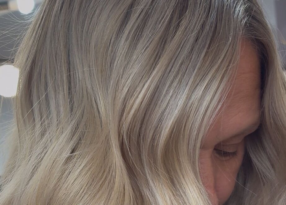 Close-up of silky blonde hair at THE Hairdressers in Lowestoft, England, GB.