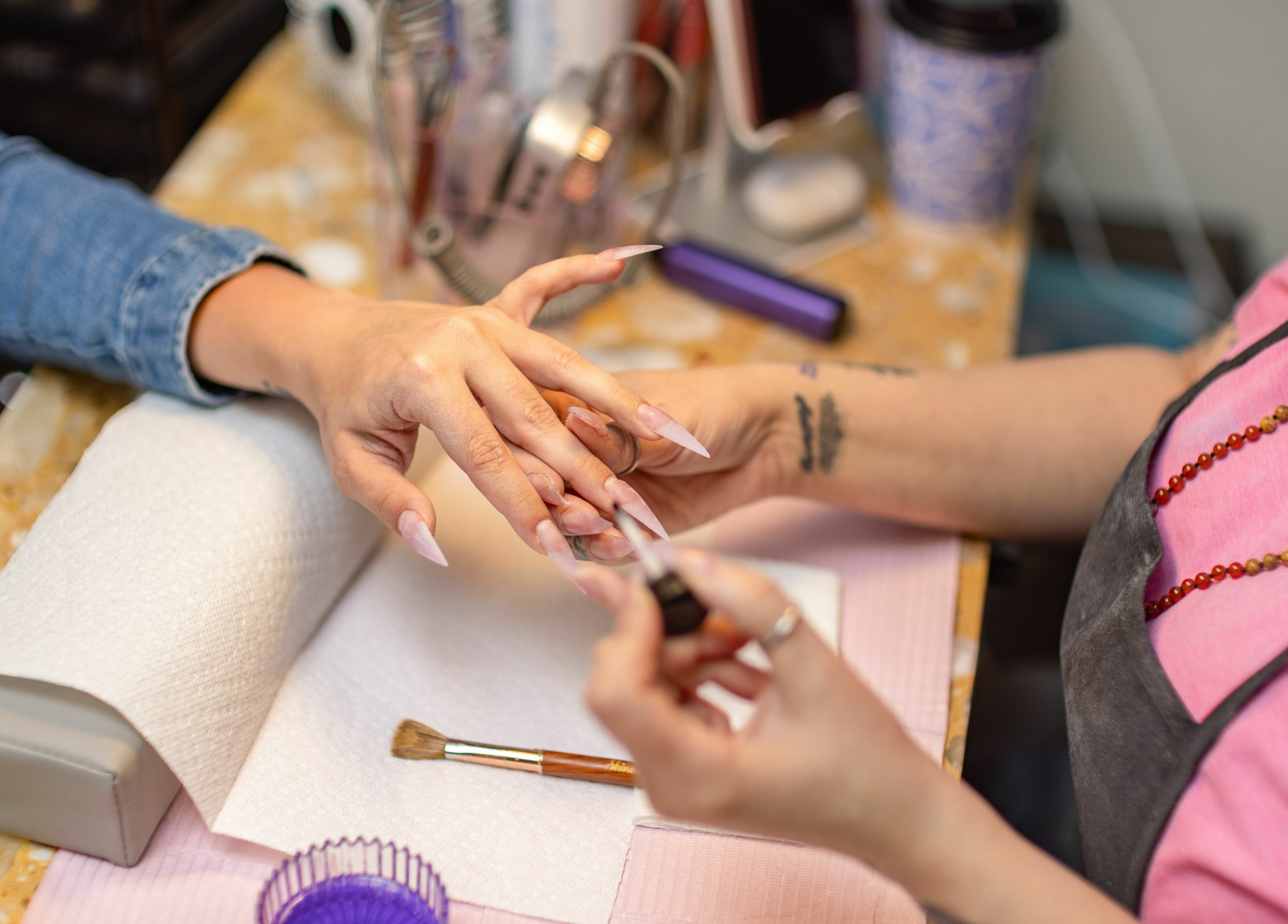 Manicure in process at Goddess Nails and Spa.LLC, West Allis, Wisconsin, US. Professional nail care and relaxation.