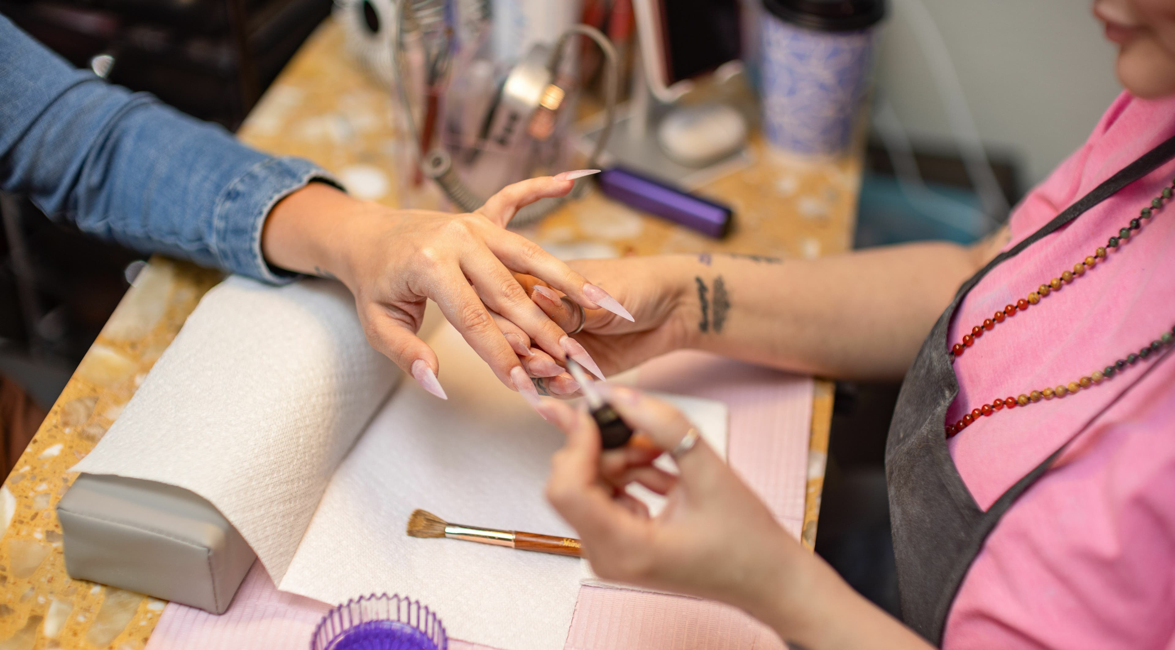 Manicure in process at Goddess Nails and Spa.LLC, West Allis, Wisconsin, US. Professional nail care and relaxation.