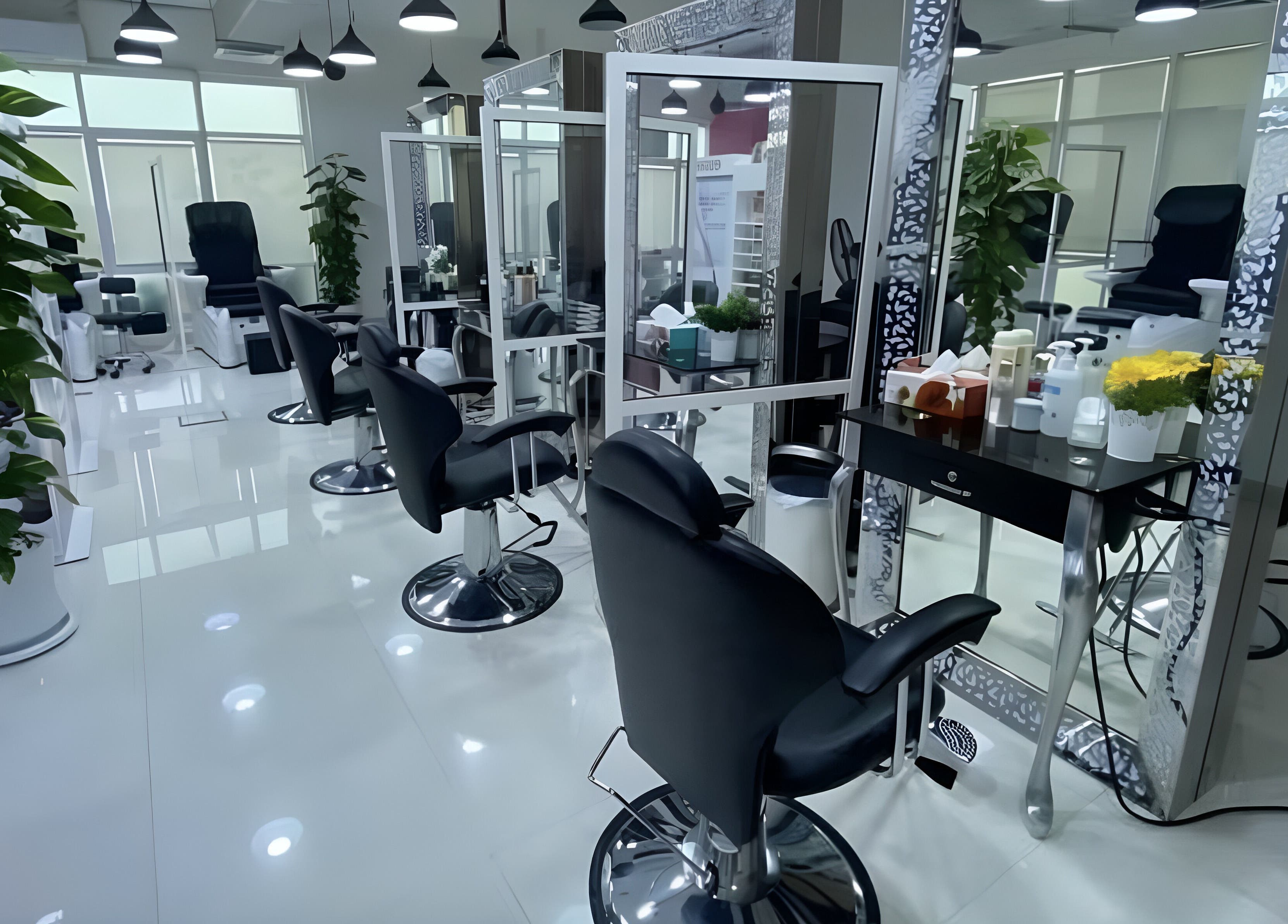Contemporary salon chairs and mirrors at Eternal Lotus Ladies Salon And Spa, دبي, دبي, AE.
