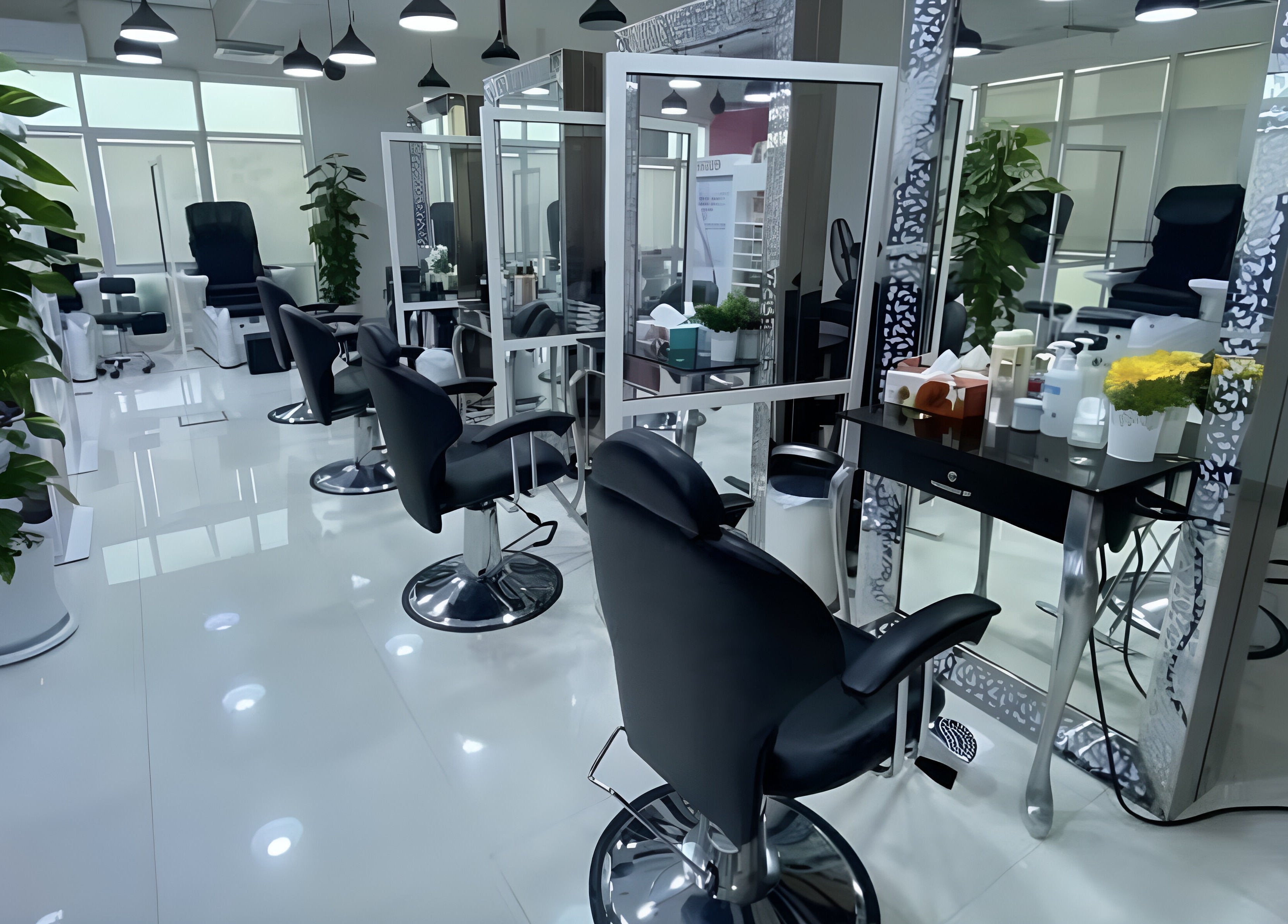 Contemporary salon chairs and mirrors at Eternal Lotus Ladies Salon And Spa, دبي, دبي, AE.
