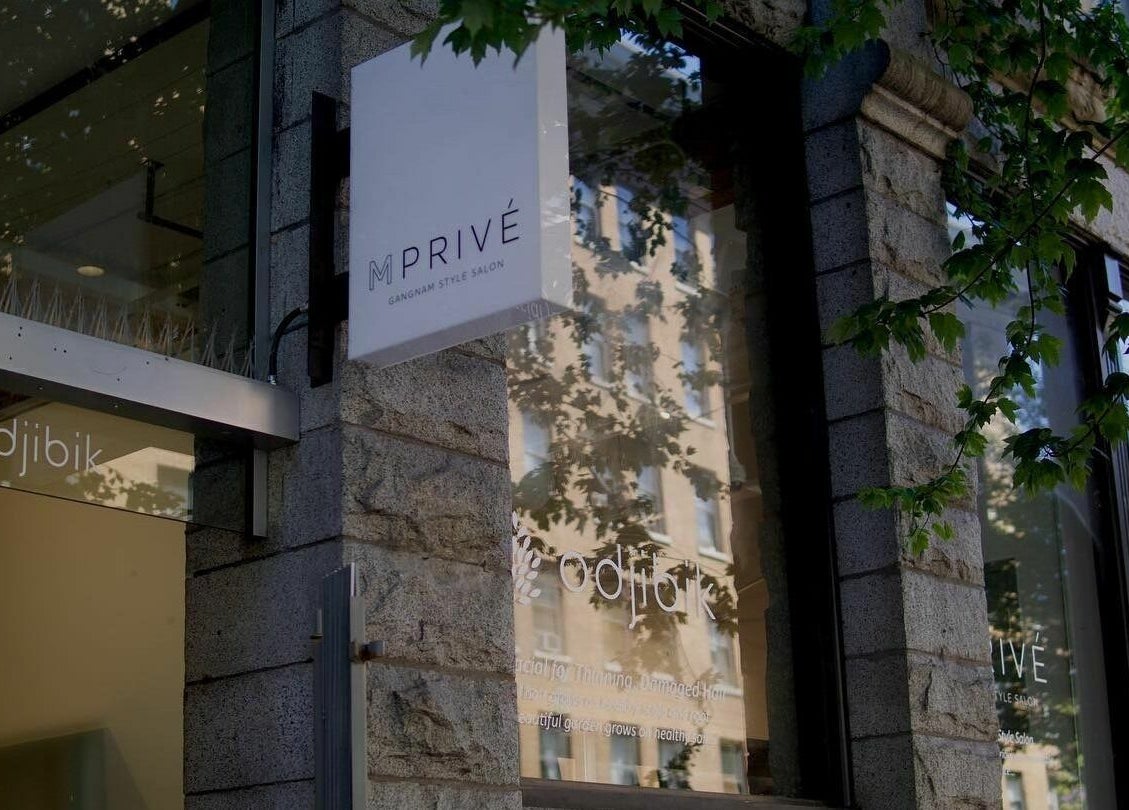 M Prive Salon's modern exterior in Vancouver, British Columbia, CA showcasing stylish design.
