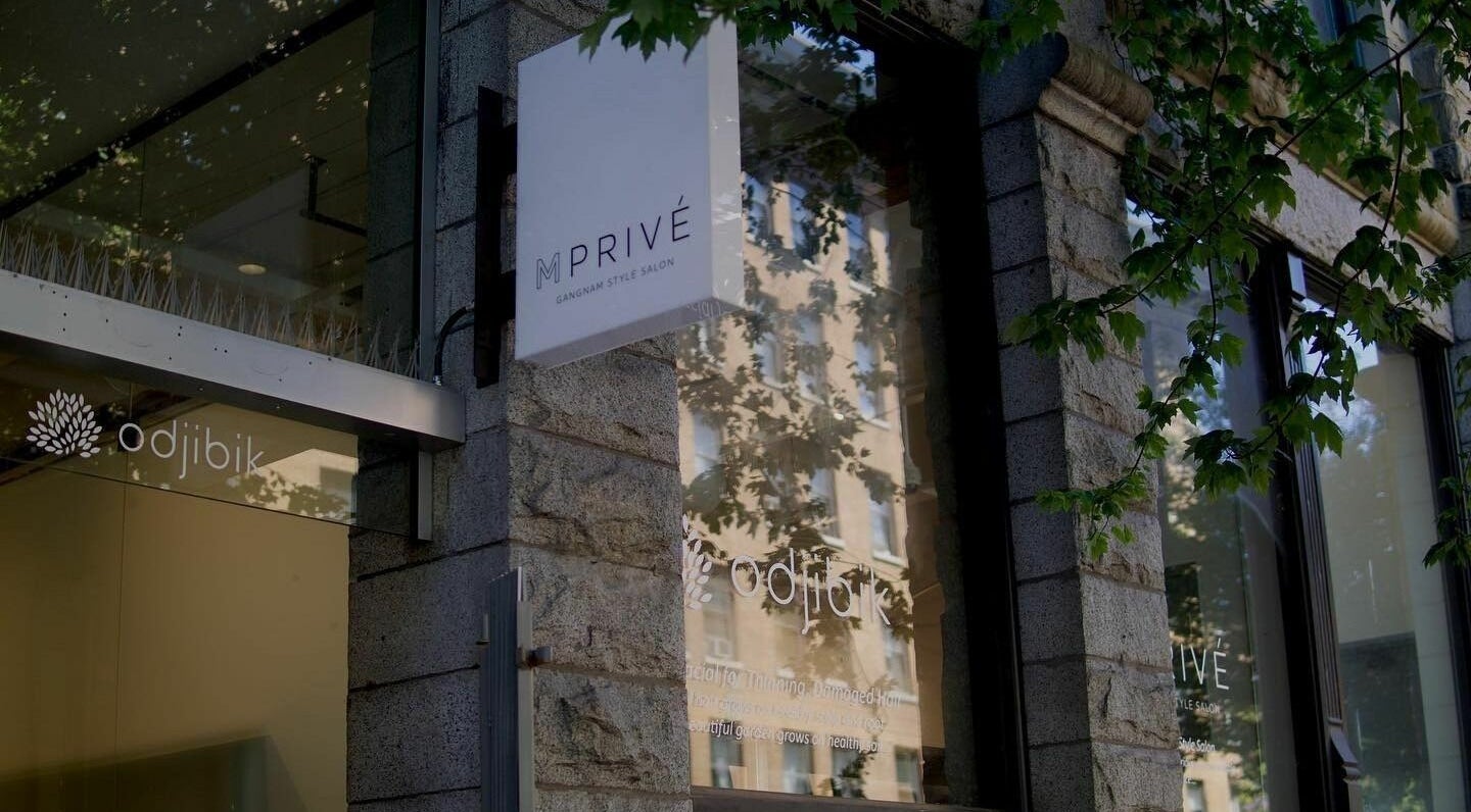 M Prive Salon's modern exterior in Vancouver, British Columbia, CA showcasing stylish design.