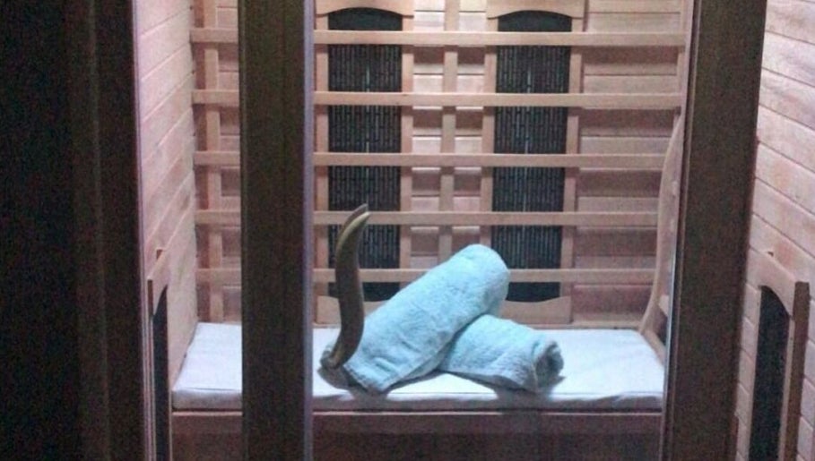 Relaxing sauna interior with towels at Time to Float, Calf Heath, England, GB.