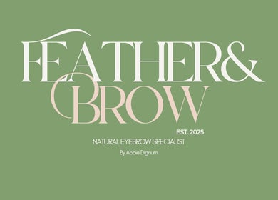 Feather & Brow logo in green, Bowers Gifford, England, GB. Natural eyebrow specialist est. 2025.