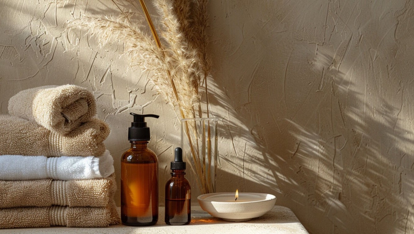 Calming spa essentials at Lucia Skincare, Newbury. Relaxing candles and towels enhance wellness at this GB venue.