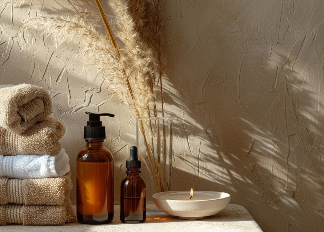 Calming spa essentials at Lucia Skincare, Newbury. Relaxing candles and towels enhance wellness at this GB venue.