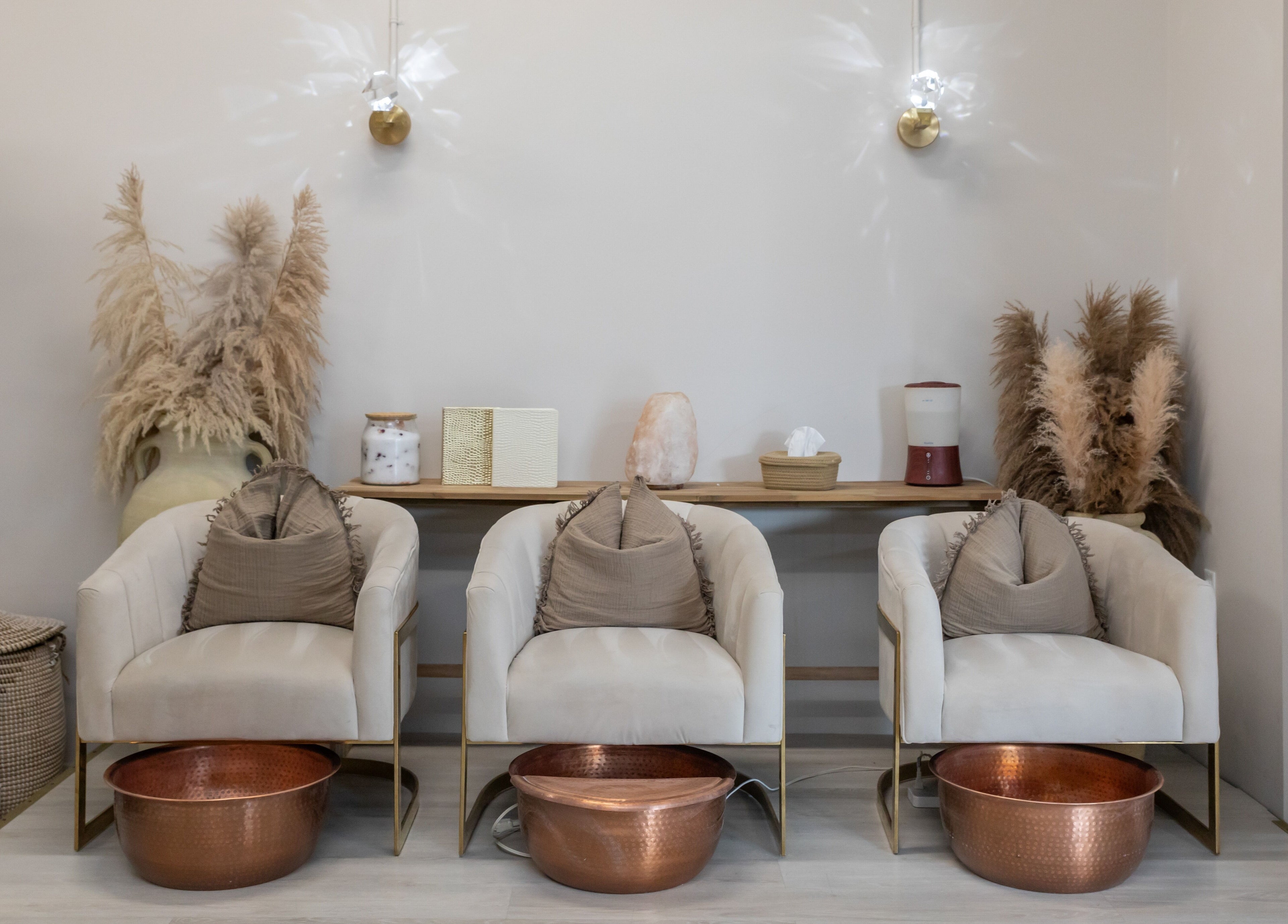 Cozy seating and decor at Salt Day Spa in Leduc, Alberta, CA, for a relaxing pampering experience.