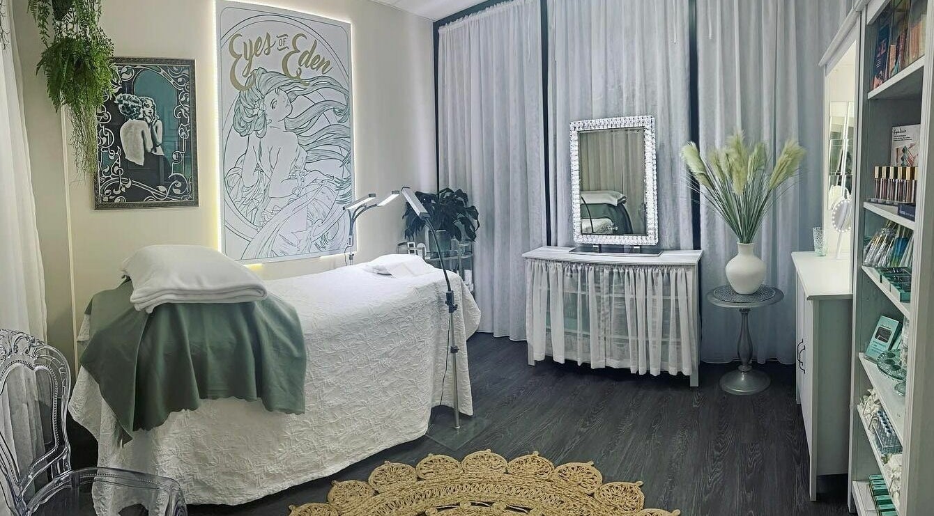 Serene treatment room at Eyes of Eden, Tweed Heads, New South Wales, AU, featuring elegant decor and tranquil vibe.