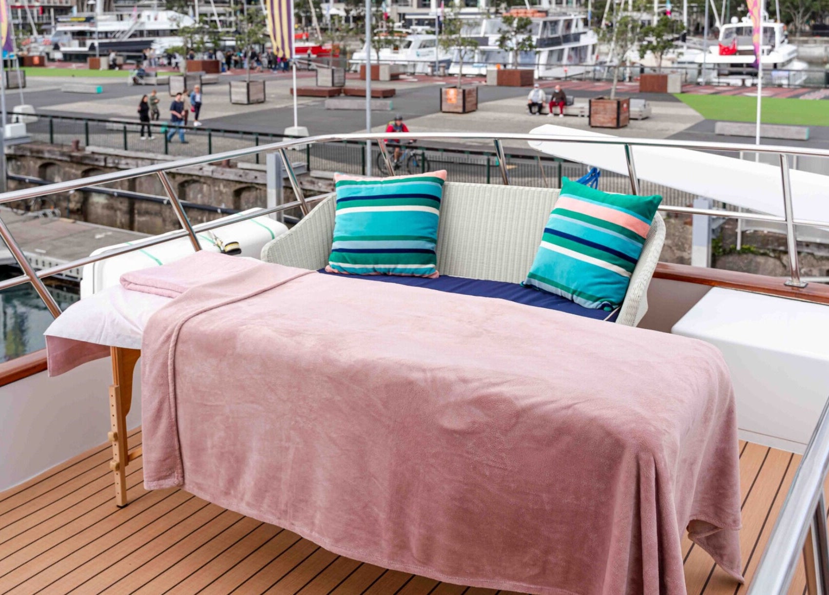 Relaxing massage setup aboard a yacht by The Spa Nomad | Auckland (Mobile Business) in Auckland, NZ.