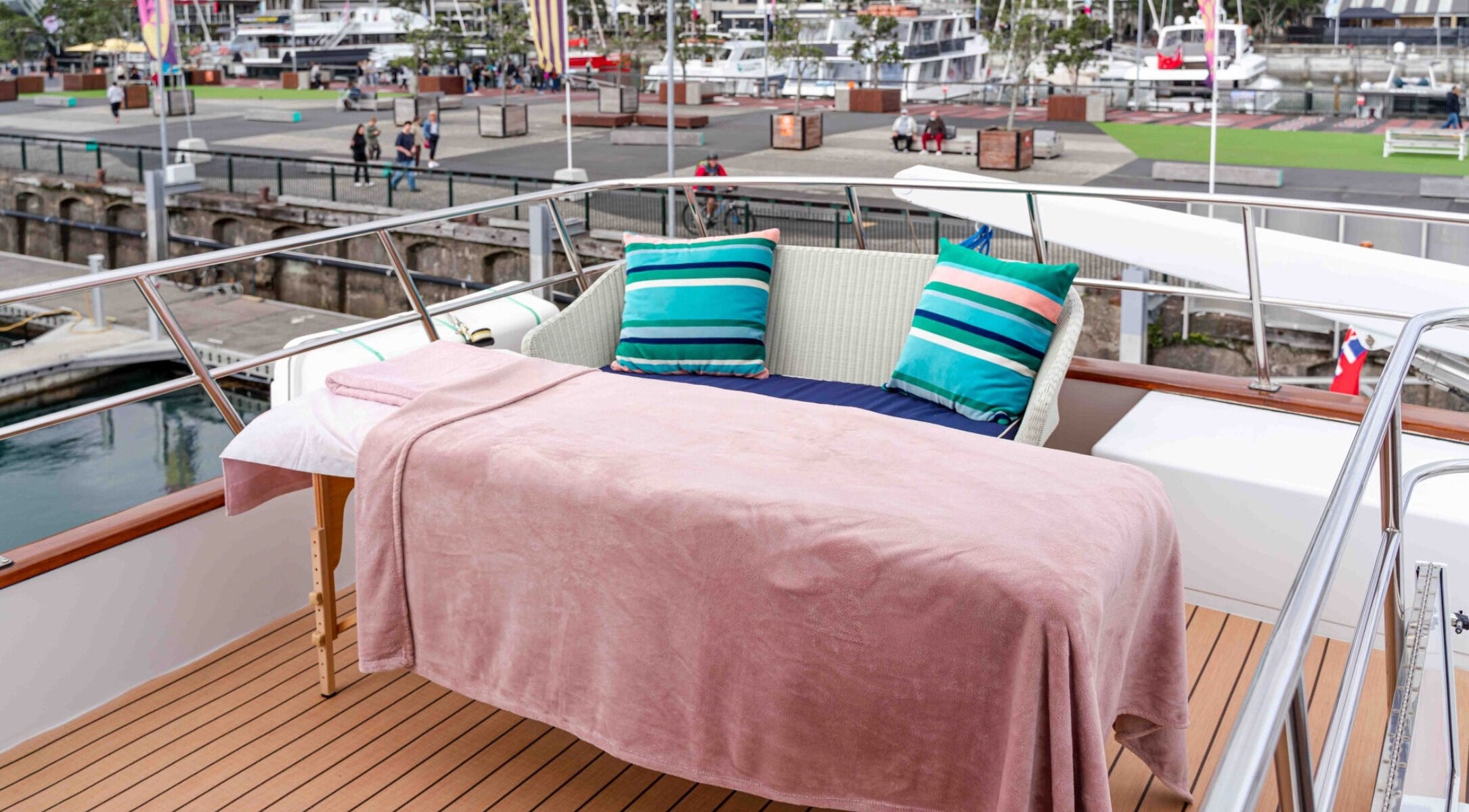 Relaxing massage setup aboard a yacht by The Spa Nomad | Auckland (Mobile Business) in Auckland, NZ.