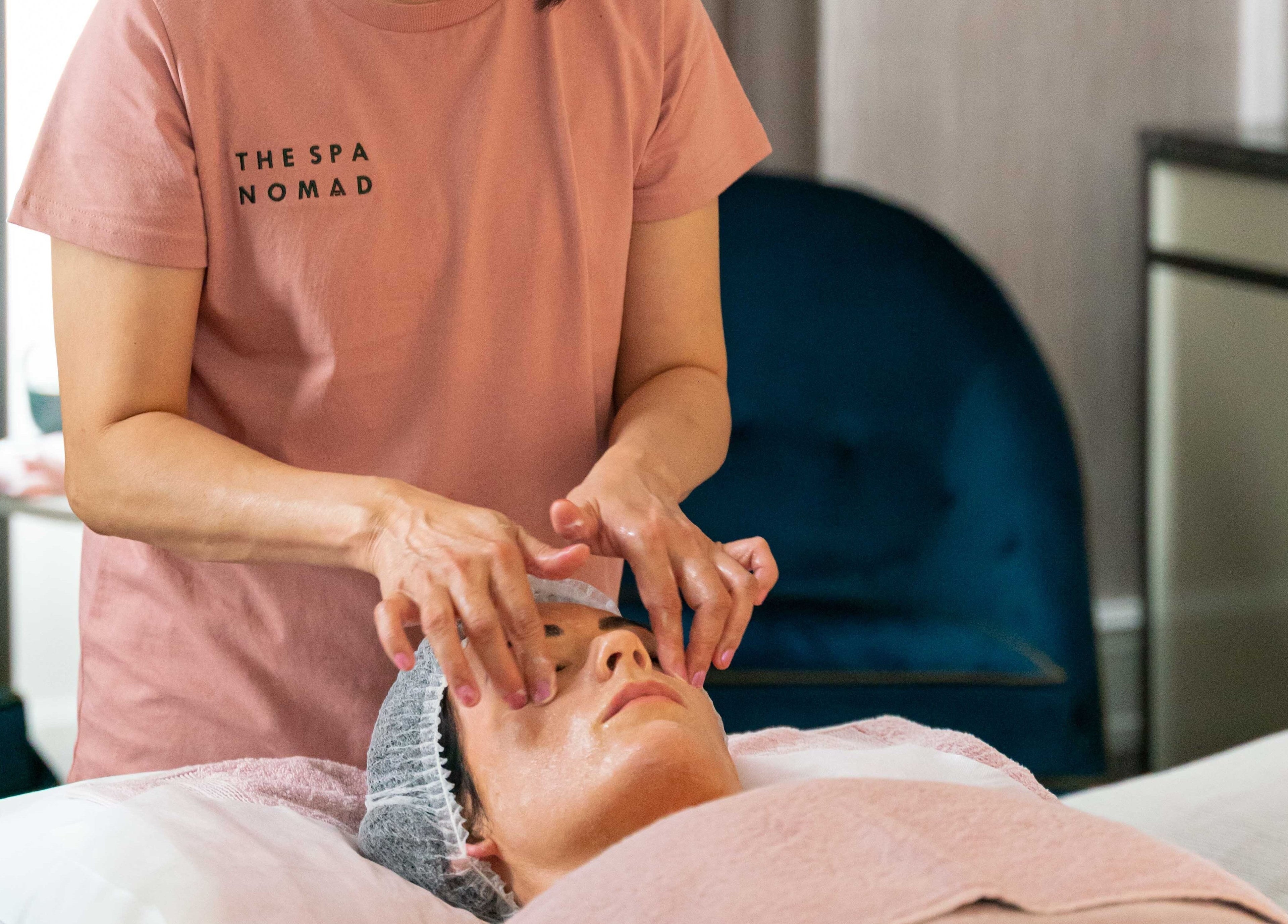 Facial massage at The Spa Nomad | Auckland (Mobile Business), enhancing relaxation in Auckland, NZ.