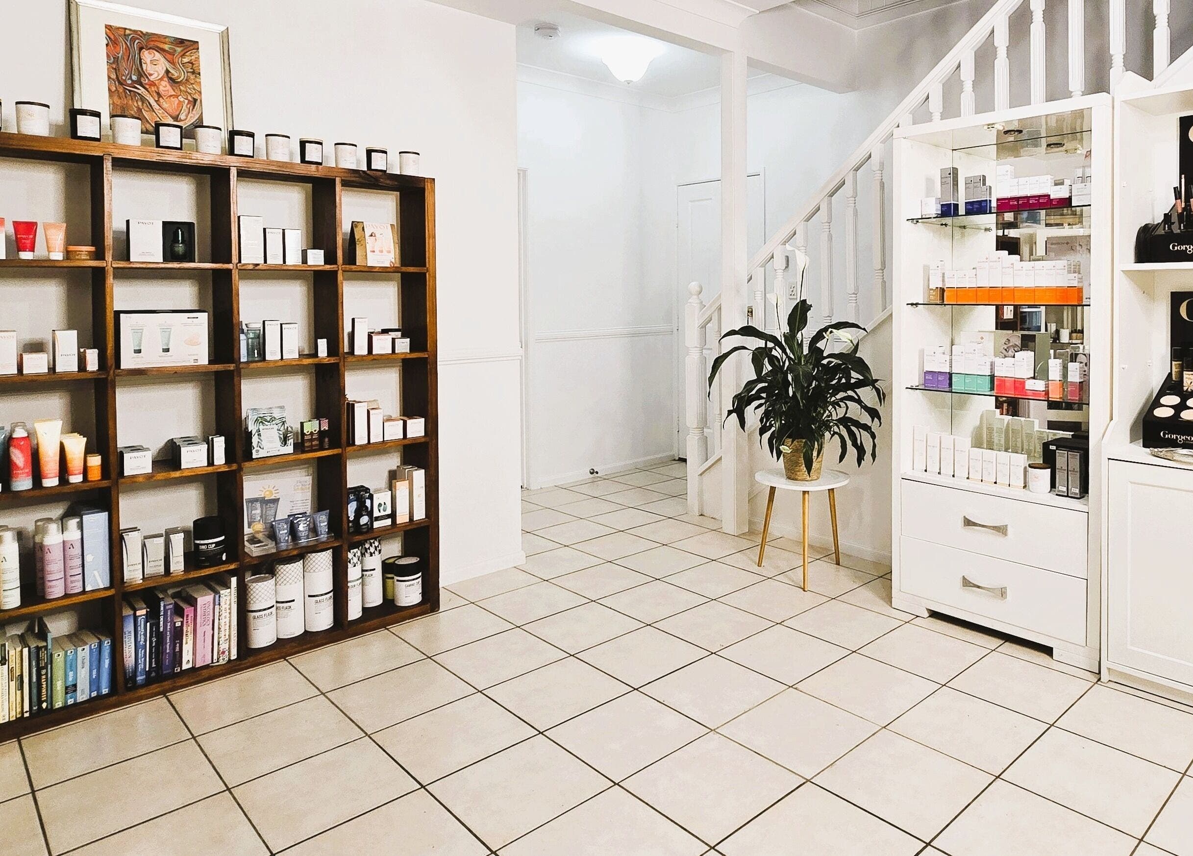 Serenity Glow Skin Rituals & Wellness in Morningside, Queensland features skincare and cosmetic products display.