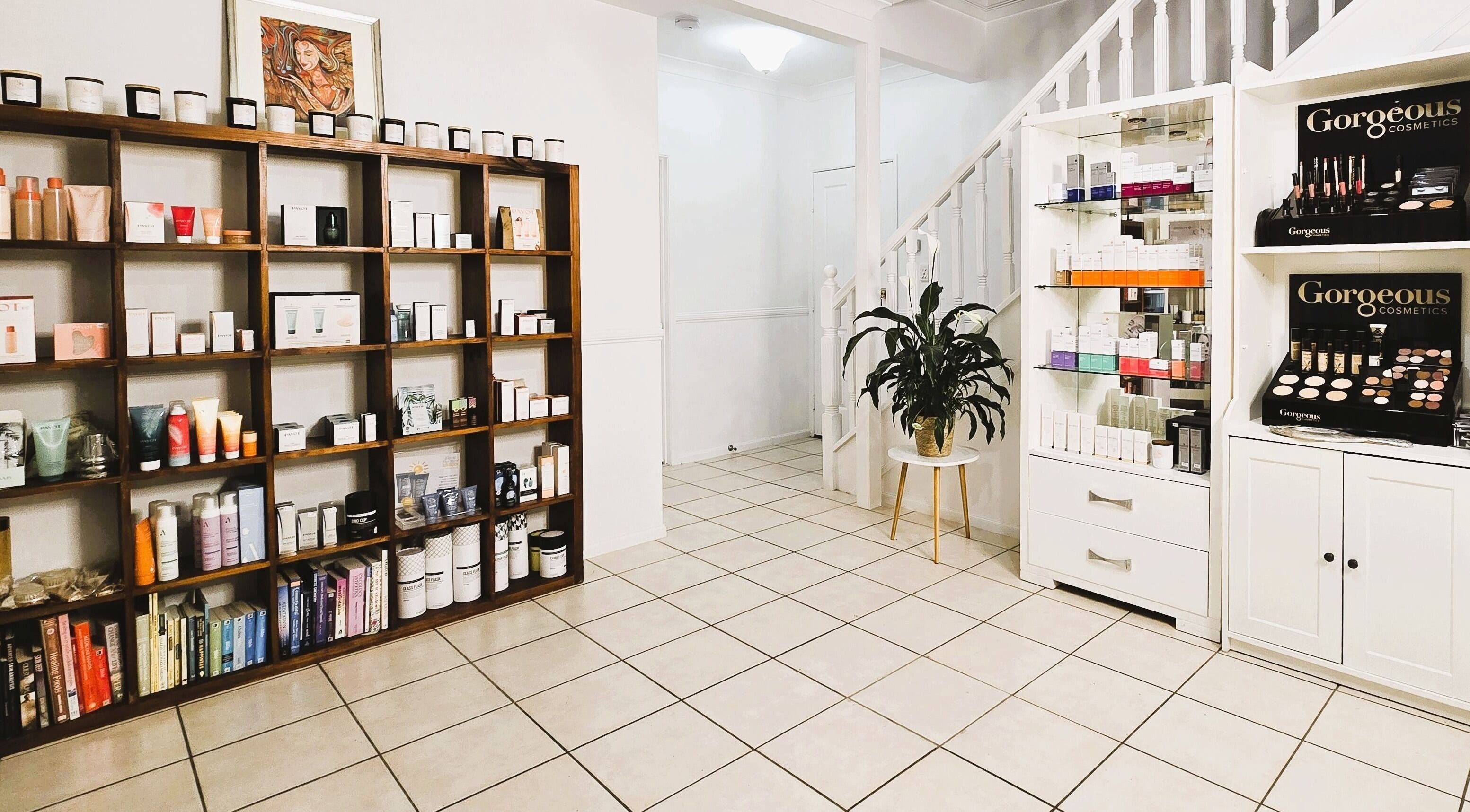 Serenity Glow Skin Rituals & Wellness in Morningside, Queensland features skincare and cosmetic products display.