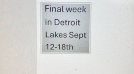 Final week event notice for Dena’s Permanent Cosmetic Center in Detroit Lakes, Minnesota, US, Sept 12-18.
