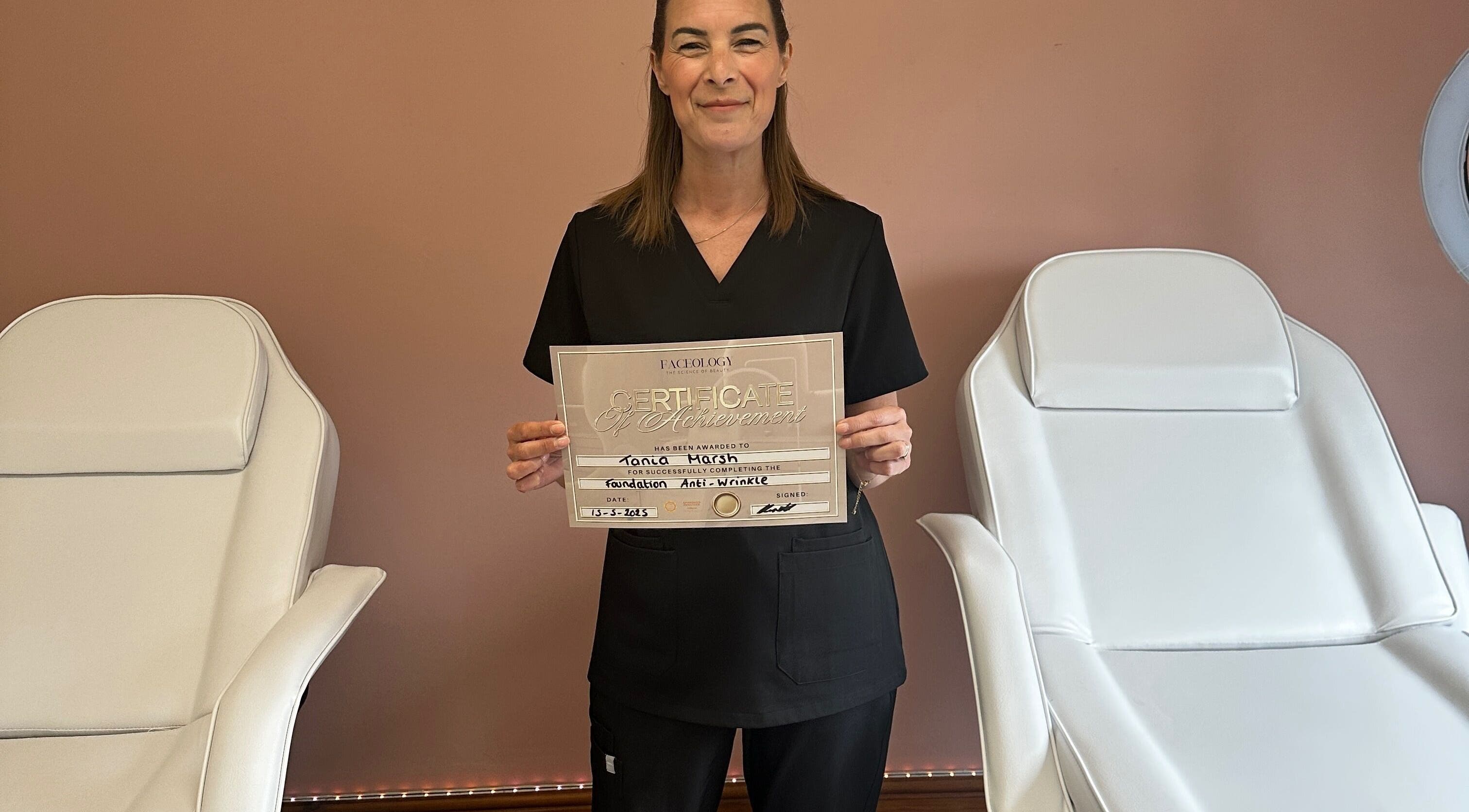 Aesthetic practitioner holding certificate at Restore - Pmu & Aesthetics, Hythe, England, GB.