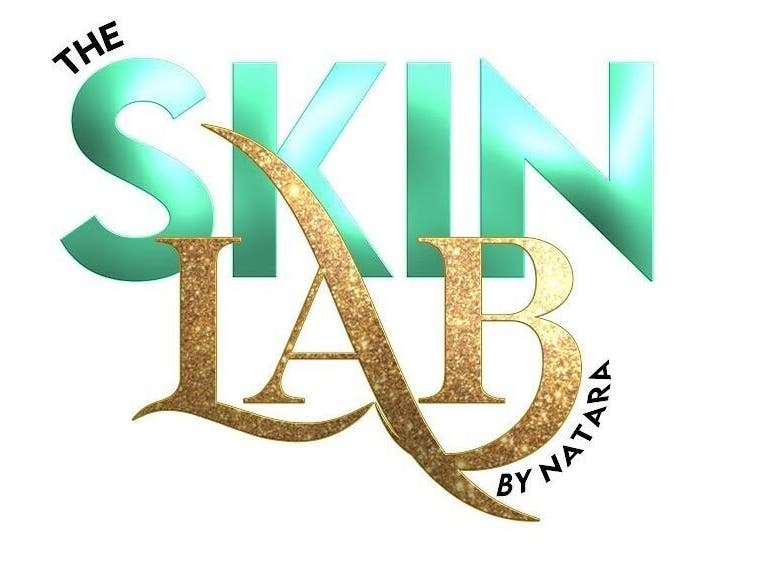 The Skin Lab logo in Bridgetown, Saint Michael, BB, featuring gold and teal text.