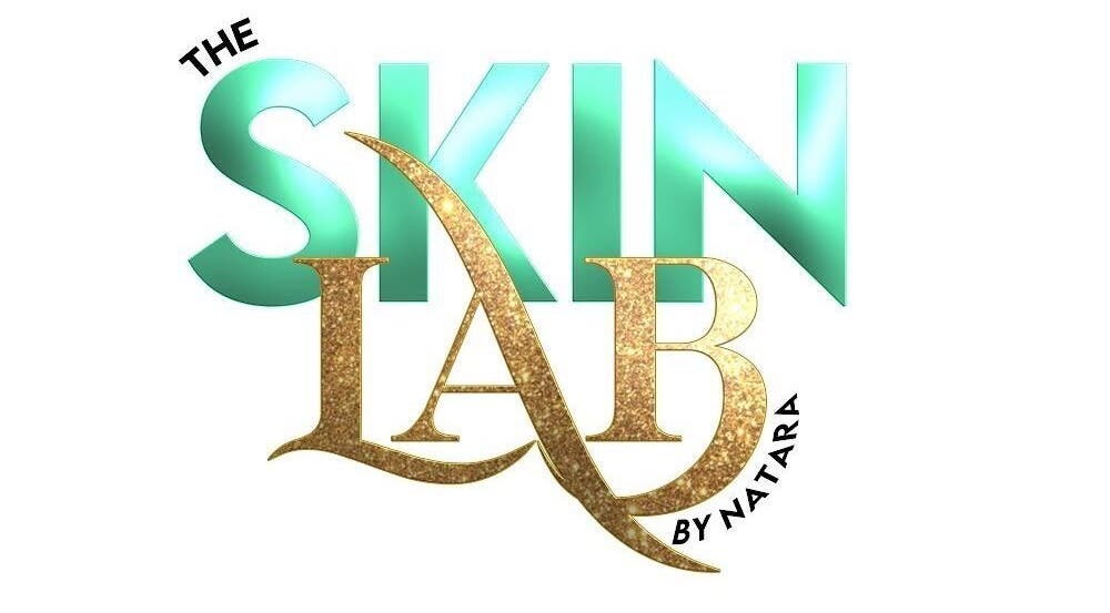 The Skin Lab logo in Bridgetown, Saint Michael, BB, featuring gold and teal text.