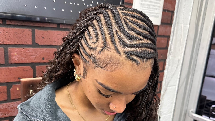 Intricate braid hairstyle at Nonniestylez in Decatur, Georgia, US, showcasing expert craftsmanship.
