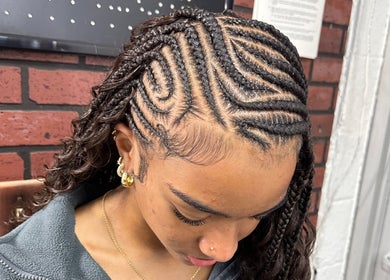 Intricate braid hairstyle at Nonniestylez in Decatur, Georgia, US, showcasing expert craftsmanship.