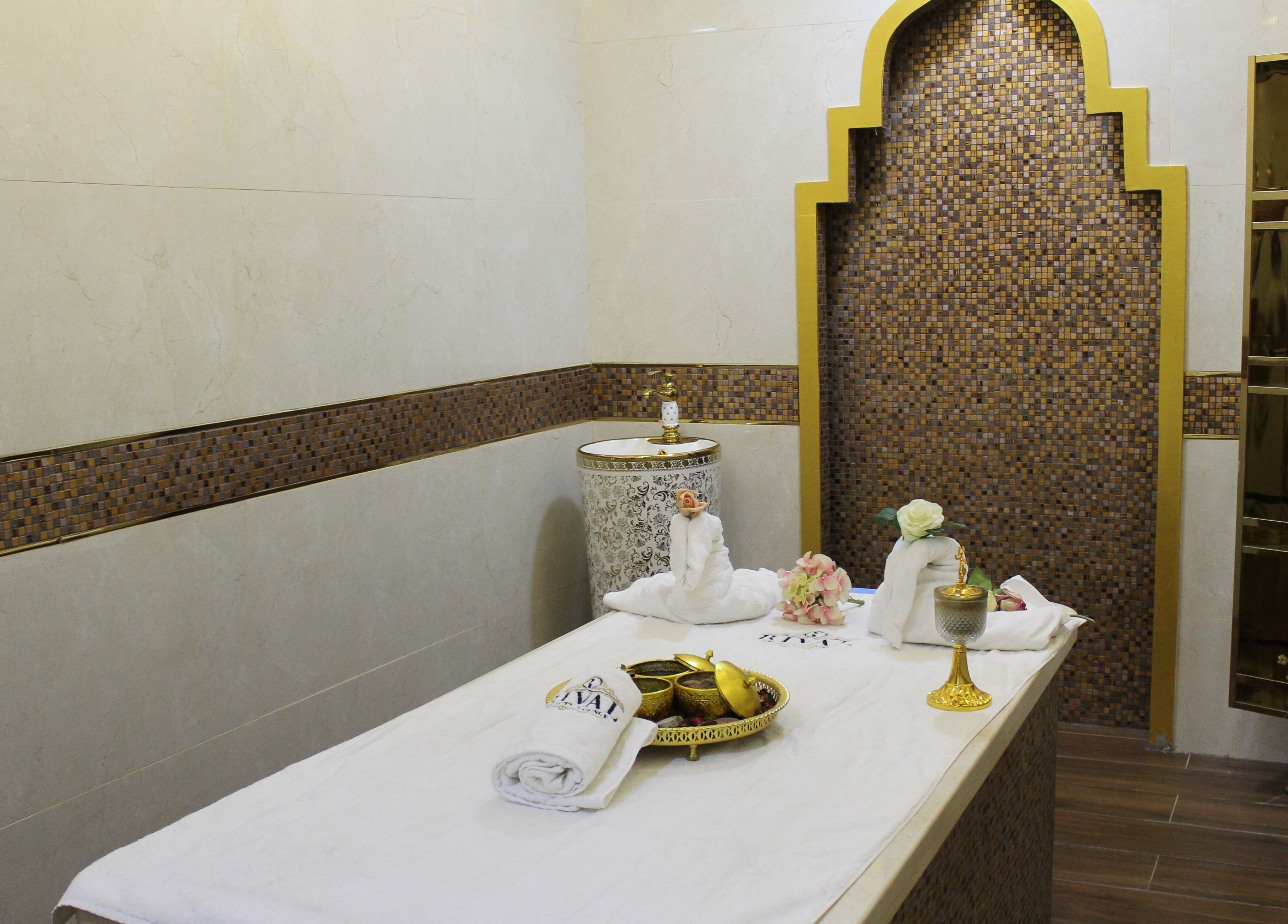 Luxurious treatment room at Rival Sister Salon L.L.C Sisters in Abu Dhabi, AE featuring elegant decor.