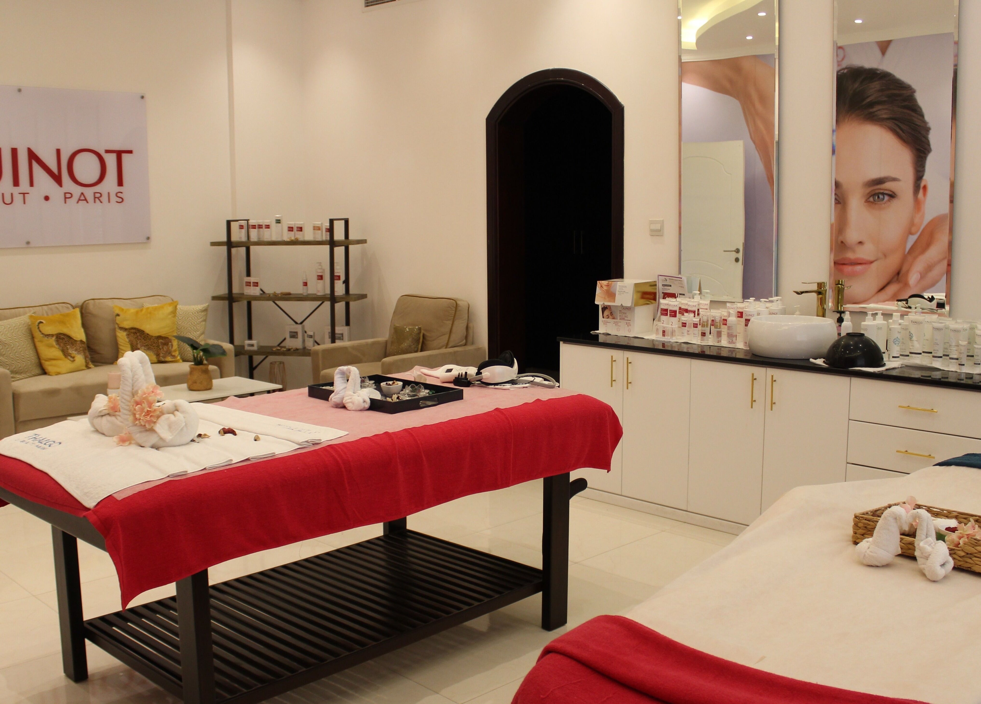 Modern spa treatment room at Rival Sister Salon L.L.C Sisters in Abu Dhabi, AE, featuring relaxation area.