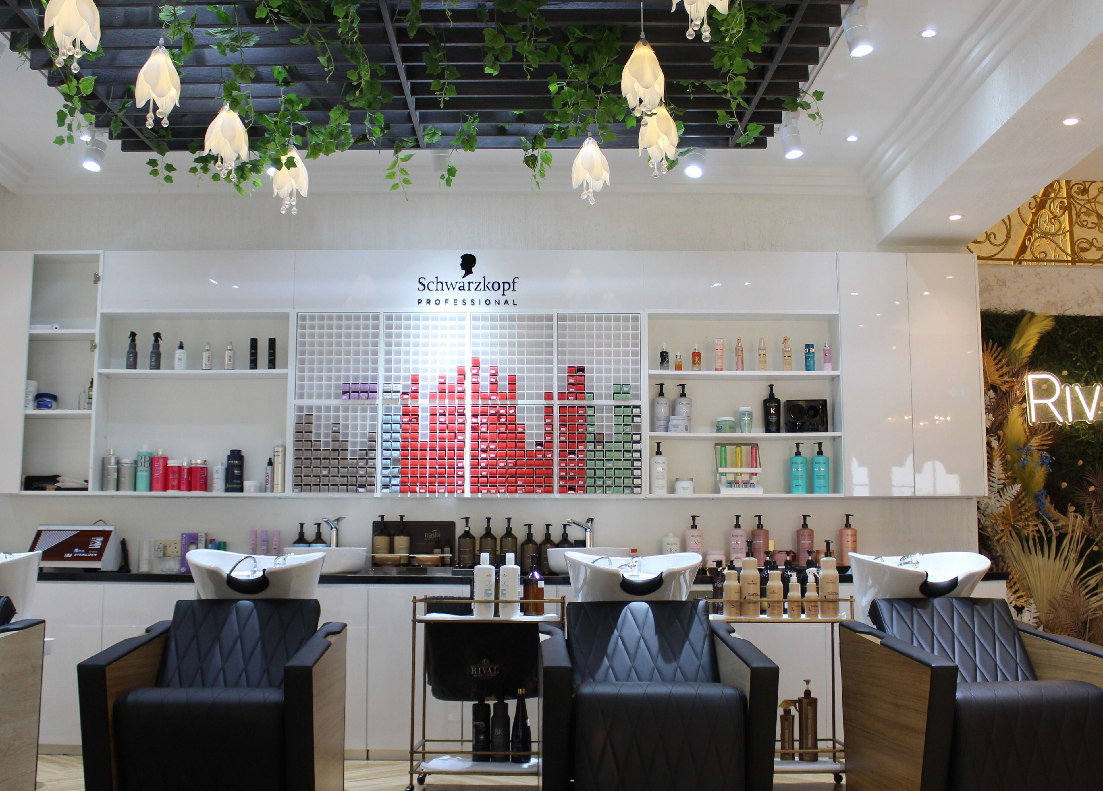 Stylish salon interior at Rival Sister Salon L.L.C Sisters in Abu Dhabi, AE with elegant decor and products.