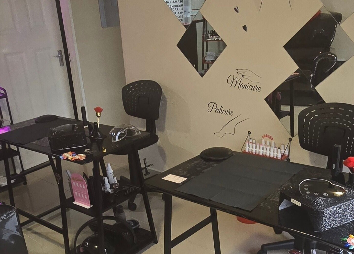 Modern nail station in Sozo Laser Aesthetics, Phoenix, Kwazulu-natal, ZA, featuring elegant decor.