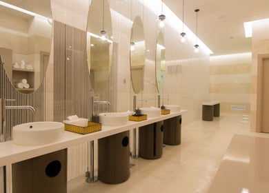 Luxurious restroom with modern sinks at The Spa at Sun and Moon Urban, Phnom Penh, Phnom Penh, KH.