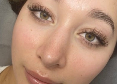 Close-up of elegant eyelash extensions by Glambyad in Swindon, England, GB.