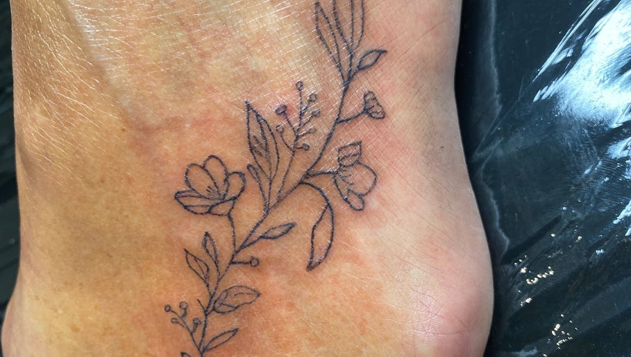 Ornate ankle fine line tattoo at Tiffany MacDonald - Permanent Make-Up in Weybridge, England, GB.