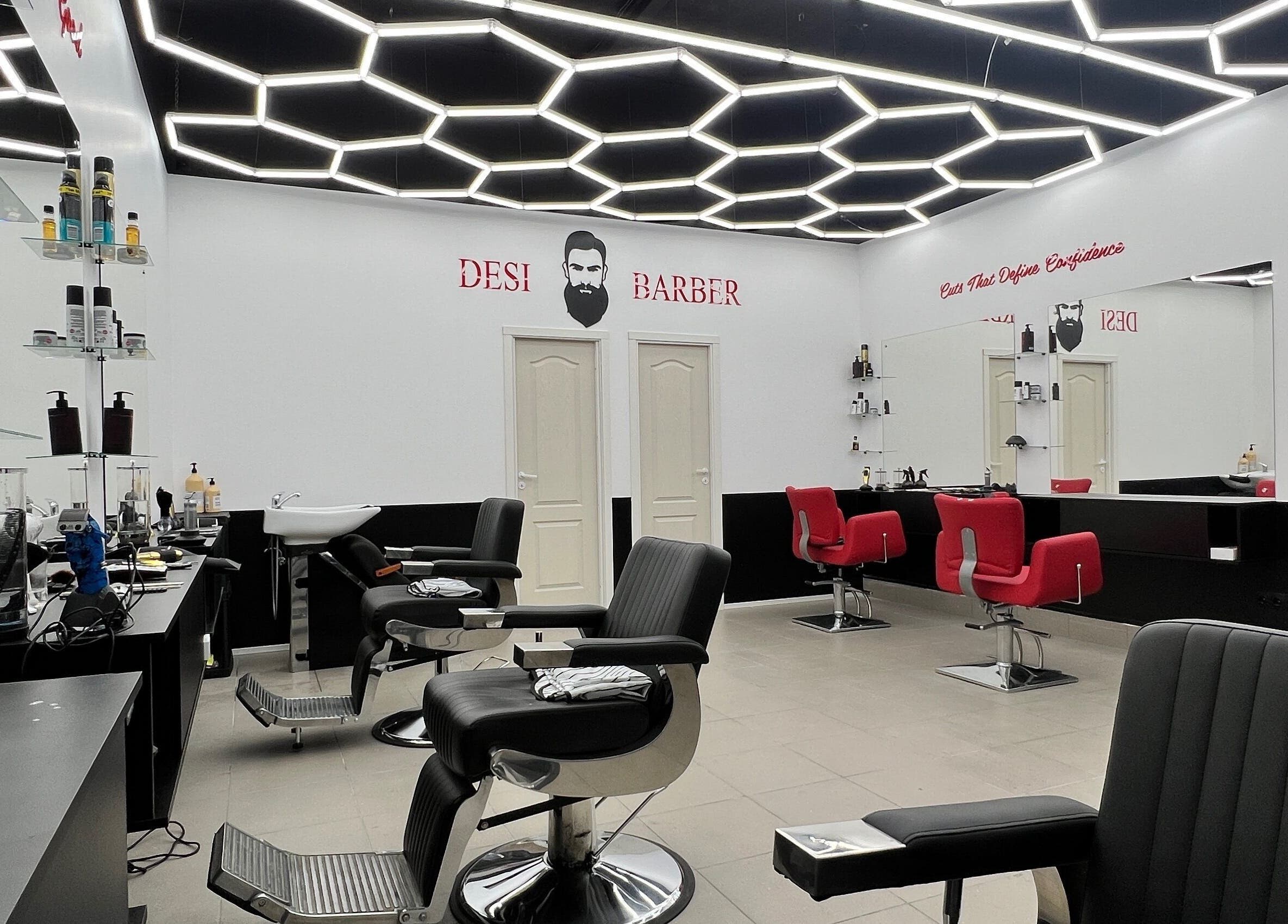 Modern barber chairs and sleek design at Desi (Āgenskalna Tirgus) in Rīga, LV.