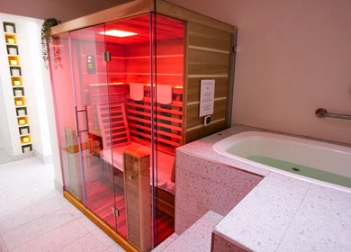 Infrared sauna and soaking tub at Akasha Integrative Health, Manly, New South Wales, AU for relaxation and wellness.