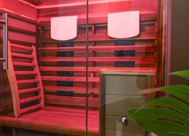 Infrared sauna room at Akasha Integrative Health, Manly, New South Wales, AU, offering relaxation and wellness.