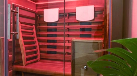 Infrared sauna room at Akasha Integrative Health, Manly, New South Wales, AU, offering relaxation and wellness.