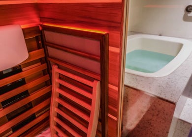 Relaxing sauna and spa at Akasha Integrative Health, Manly, New South Wales, AU. Perfect for wellness retreats.