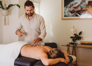 Cupping therapy at Akasha Integrative Health, Manly, New South Wales, AU promoting relaxation and wellness.