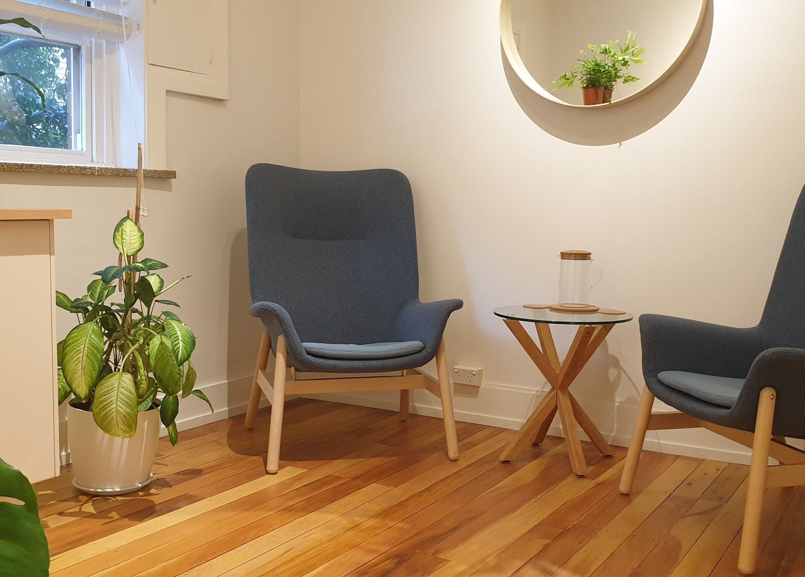 Cozy seating with plants at Akasha Integrative Health, Manly, New South Wales, AU.