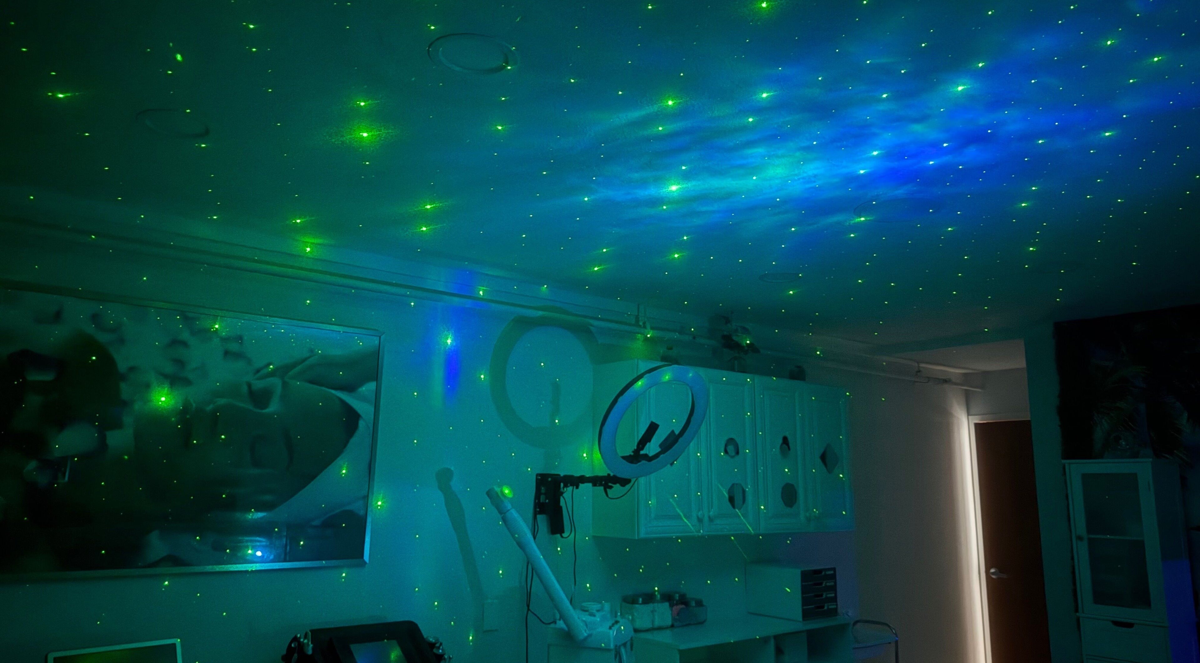 Relaxing cosmic-themed spa room at Inalvis Oasis Spa, Fort Myers, Florida, US with ambient lighting.